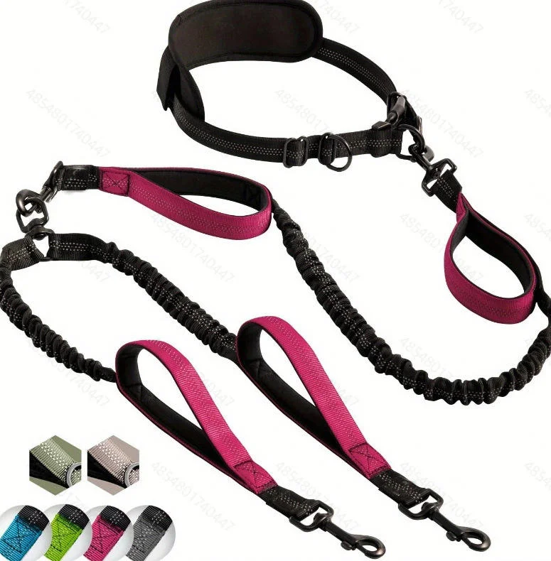 Double Dog Leash with Two Extra Traffic Handles 360 Swivel No Tangle Dual Dog Walking Leash Comfortable Shock Absorbing