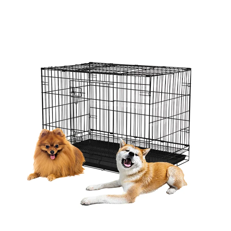 Double Door Pet Cage Outdoor Kennels Dog Metal Crate Folding Cage Two Door