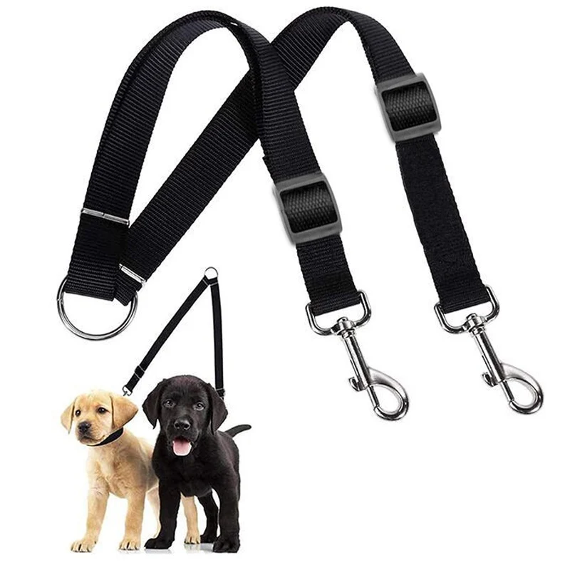 Double-Ended Nylon Pet Leash Adjustable for 2 Dogs Durable Fashion Comfort Grip Outdoor Walking Car Safety