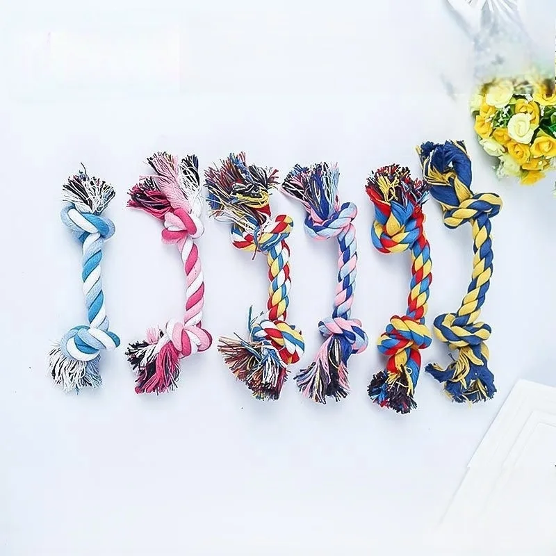 Double Knot Cotton Rope Toy Anti-Bite Molar Chew Interactive Braided Bone Pet Supply for Dogs and Cats Teeth Cleaning