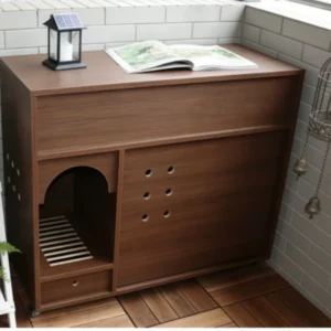 Double Layer Durable Wood Cat House Pet Cage with Eco Friendly Breathable Material and Comfortable Bed