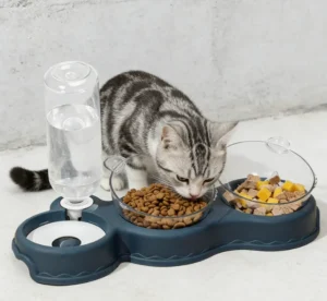 Double Pet Bowl for Cats & Dogs with Automatic Water Dispenser Moisture Proof Design PP PC Material Puppy Feeder