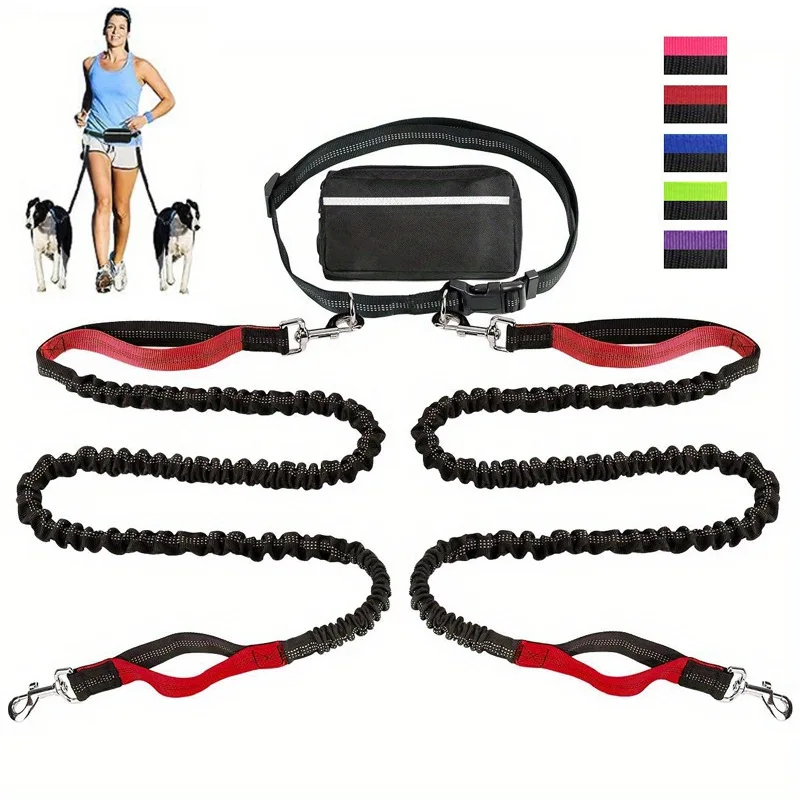 Double Pet Leash Reflective Eco-friendly Waterproof Nylon Dogs Cats Adjustable Quick Release