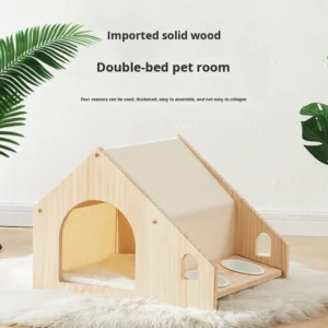 Double Pet Wooden Four Seasons Universal Pet Bed for Cats and Small Dogs Solid Wood