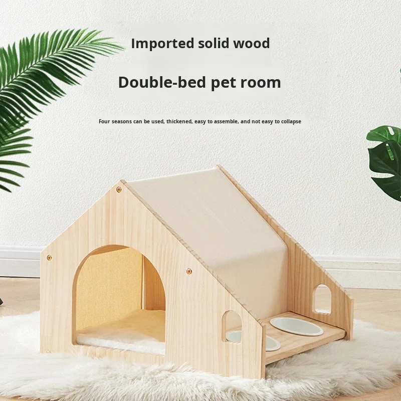 Double Pet Wooden Four Seasons Universal Pet Bed for Cats and Small Dogs Solid Wood