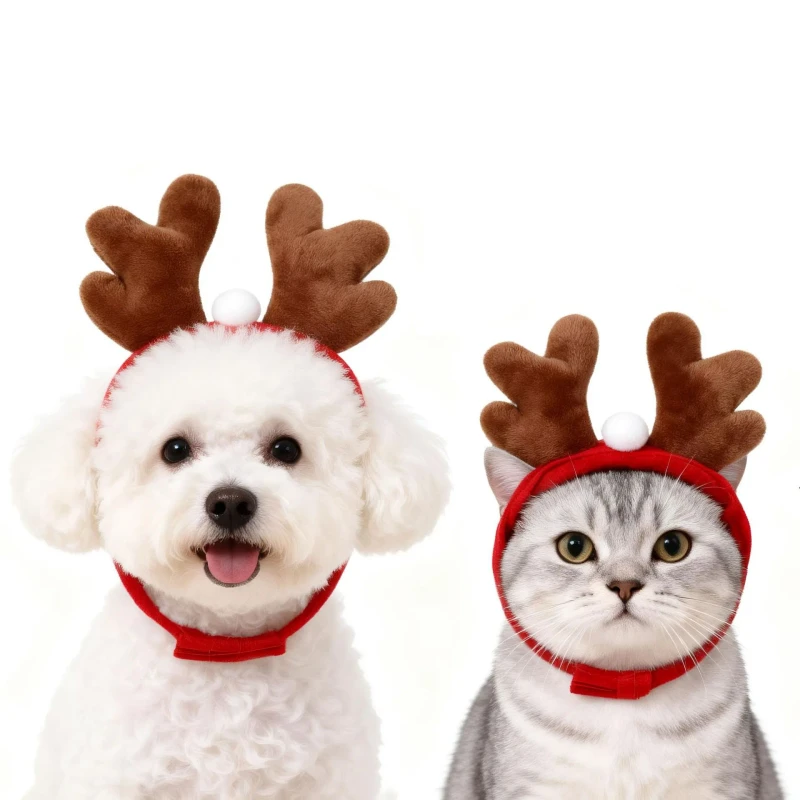 Dress Antlers Hair Hoop Surrounding Adjustable Velcro Pet Toy for Dogs Cats and Pets Durable Polyester