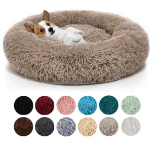 Dropshipping Luxury Round Faux Fur Pet Sofa Beds Soft Washable Dog Cushion with Solid Pattern