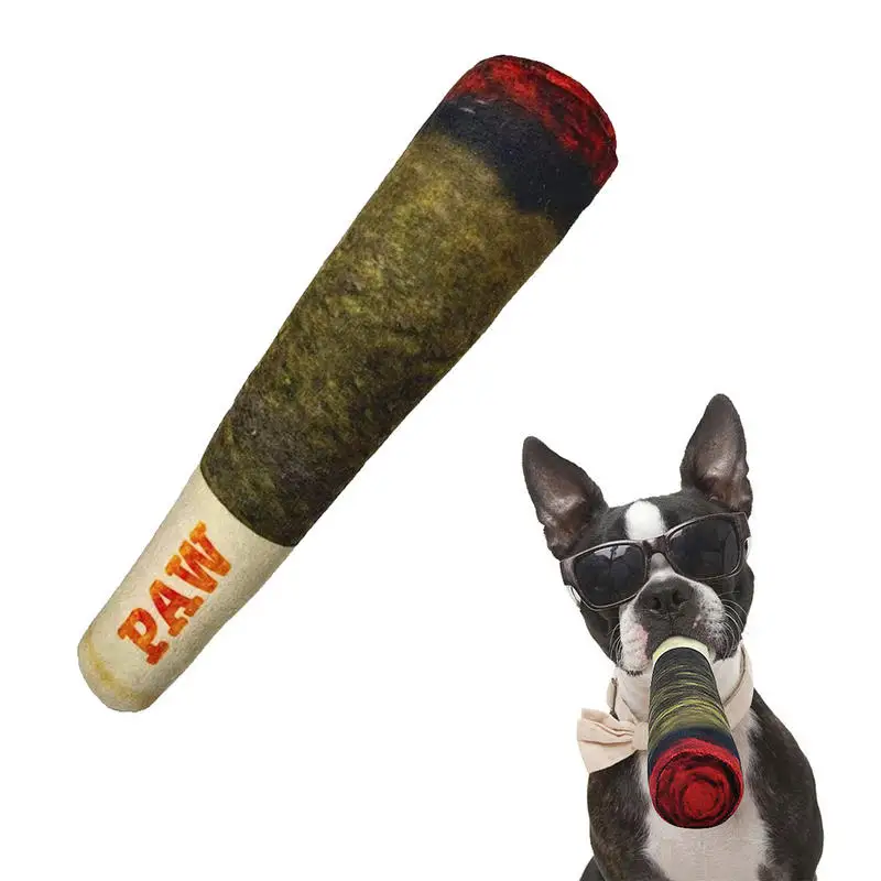 Dropshipping Plush Squeaky Durable Cigar Shape Dog Toy Soft Interactive Chewable Cotton Material Pet Play Accessory for Pets