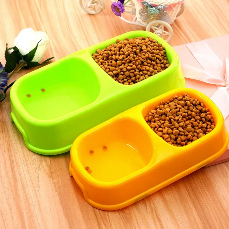 Dual Bowl Plastic Pet Feeder with Auto Water Bottle Dog Cat Food Water Double Bowl Feeding Station for Indoor Travel