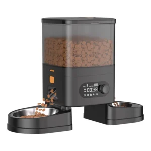 Dual Bowls Automatic Pet Feeder for Cats and Small to Medium Dogs 4L Stainless Steel Dispenser with Dual Power Button Control