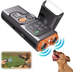 Dual Head Rechargeable Ultrasonic Waterproof Dog Bark Deterrent Device LED Flash for Outdoor Barking Control Plastic