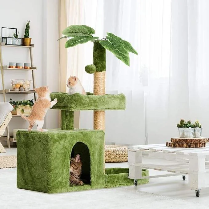 Dual House Comprehensive Cat Scratcher Product Pet Cat Tree Condo Sisal Scratching Posts Plush Perch Scratching Board
