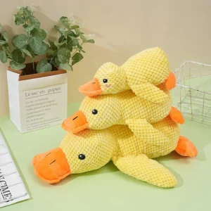 Duck Shaped Waffle Texture Pet Plush Toy Interactive Squeaky Chew Toy for Dogs and Cats Soft Stuffed Pet Play Toy