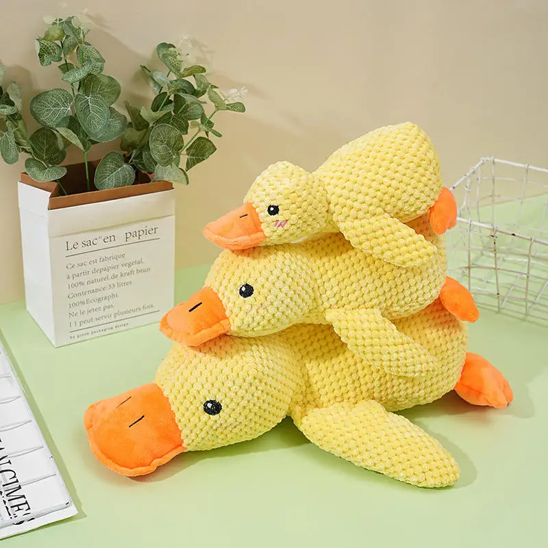 Duck Shaped Waffle Texture Pet Plush Toy Interactive Squeaky Chew Toy for Dogs and Cats Soft Stuffed Pet Play Toy