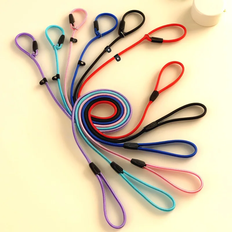 Durable Adjustable No Pull P Rope Collar Leash Combo Soft Nylon Training Lead for Dogs Cats Walking Control Solid Pattern
