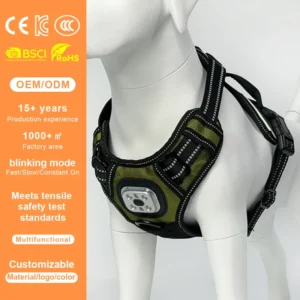 Durable Anti Pull Reinforced Handle Breathable Comfortable Adjustable Strap Strong Dog Outdoor Adventure LED Pet Harness