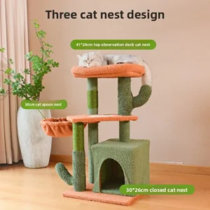 Durable Antidumping Cat Tree Tower Vivid Cactus Shape Hanging Hammock Basket Natural Sisal Modern Aesthetic for Small