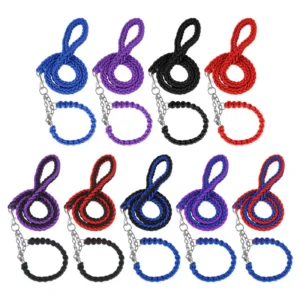 Durable Braided Nylon Rope Dog Leash with P-Chain Collar Heavy Duty Slip Lead for Large Medium Dogs Training Walking