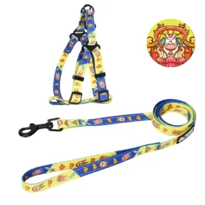 Durable Breathable Polyester Printed Pet Harness Resistant Falling Off Comfortable Pet Leash