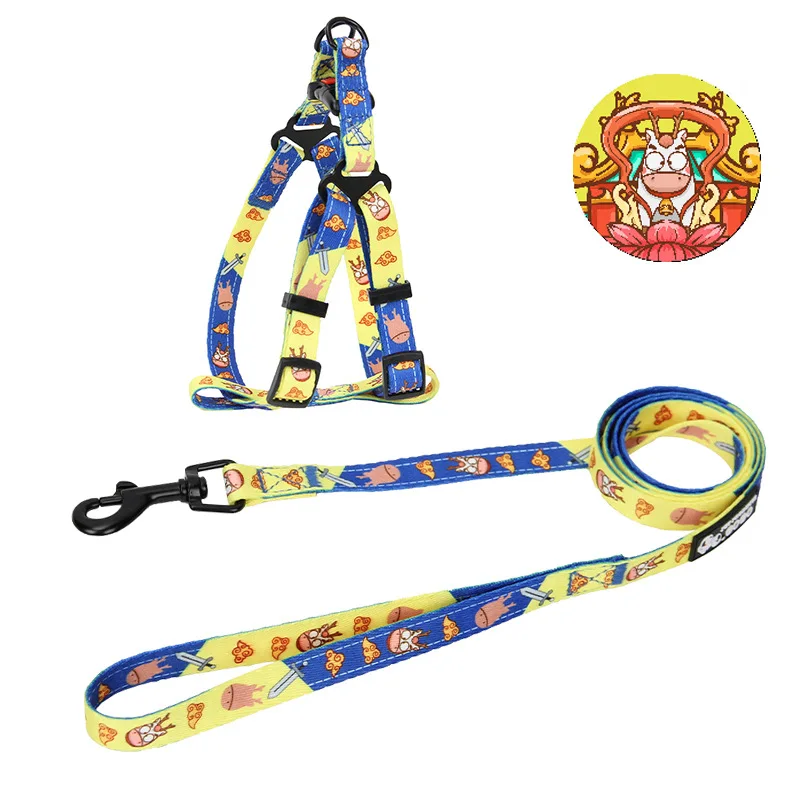 Durable Breathable Polyester Printed Pet Harness Resistant Falling Off Comfortable Pet Leash