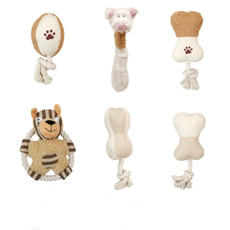 Durable Cartoon Fashion Pet Products Teething Cleaning Plush Sound Dog Toy Training Therapeutic Cotton Rope Toys Packaged in Bag