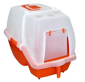 Durable Cat Cleaning Accessories Pet Products Paw Printed Large Covered Cat Toilet Cat Litter Box Pan With Compartment