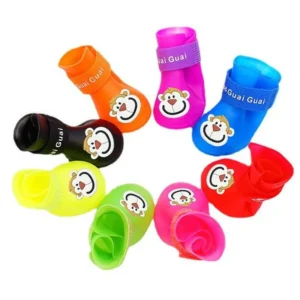 Durable & Comfortable Silicone Dog Shoes Waterproof with Cute Animal Pattern Cartoon Pet Shoes & Socks