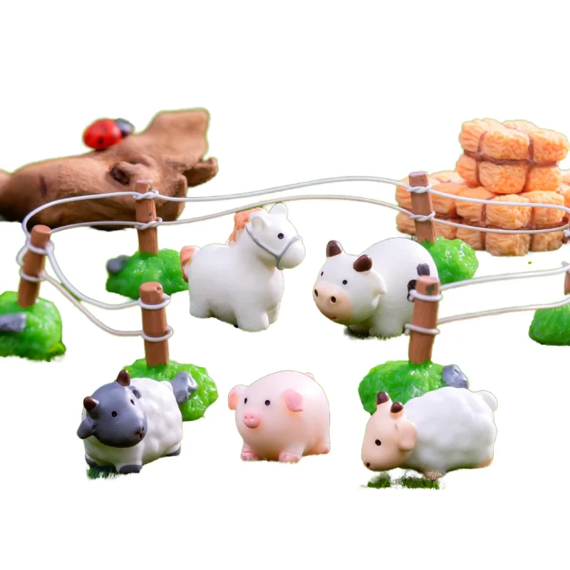 Durable Cute Hand painted Artistic Resin Sheep Tiny Pig Miniature Animal Crafts DIY Micro Fairy Garden Landscape Accessories