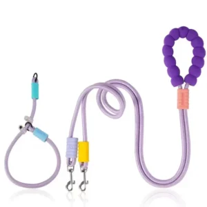 Durable Double Dog Leash with Soft Foam Handle Colorful Tangle Free Rope Lead for Walking Two Small or Medium Pets Outdoors
