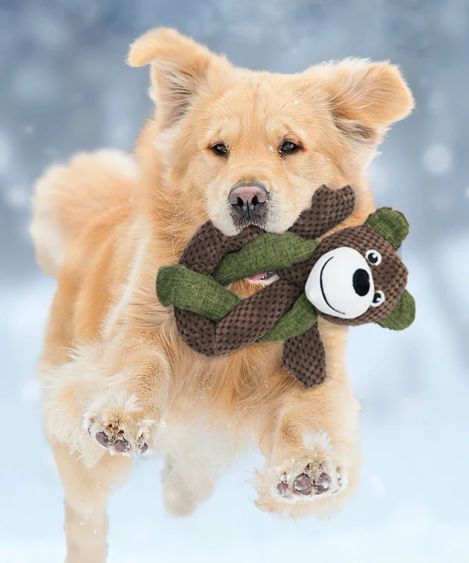 Durable Eco-Friendly Rubber Squeak Plush Toy for Small Pet Dogs Cute Daily Interactive and Chewing Toy Animal Print