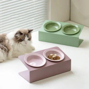 Durable Elevated Ceramic Feeder for Cats and Small Dogs Non Slip Pet Bowls with Solid Pattern for Food and Water Serving Bowls Set