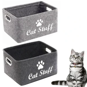 Durable Felt Pet Supplies Organizer with Wooden Handles Collapsible Storage Bag for Dogs and Cats