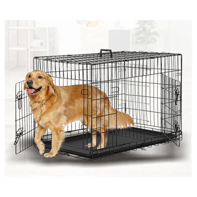 Durable Metal Dog Cages Two door Dog Crates Foldable Mobile Pet Cages Pet Cage