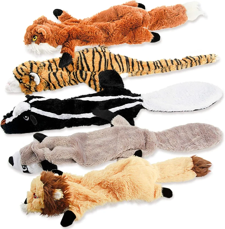 Durable No Stuffing Dog Squeak Toys Bulk Plush Squeaky Chew Toy Set Interactive Fetch Teething Toy Medium Chewer Pet Accessory