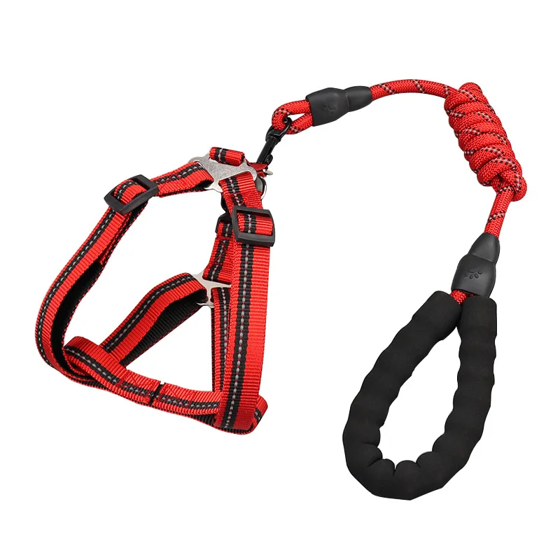 Durable Nylon Braided Rope Dog Leash Set Adjustable Reflective Dog Harness Leash Pet Training Supplies