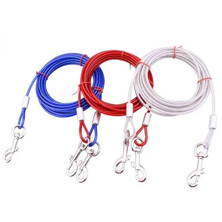 Durable Pet Walking Lead Traction Rope Belt Strap Steel Wire Dog Double Leashes with Two Hook