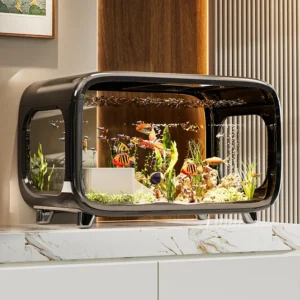 Durable Plastic Aquarium Fish Tanks Decoration with Basking Platform Desktop Aquarium for Home Use