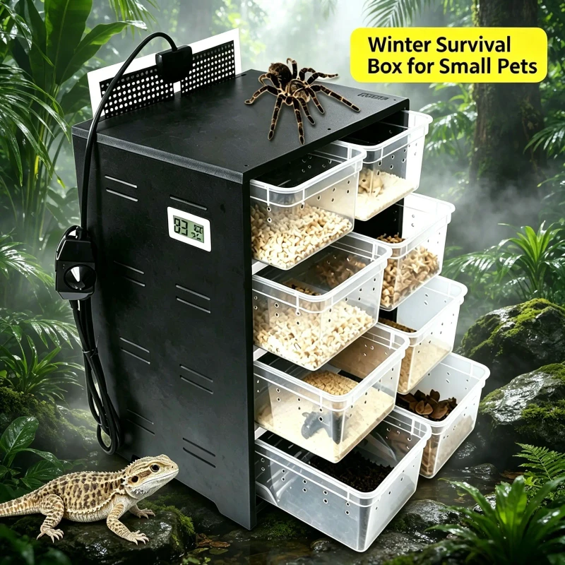 Durable Plastic Solid Reptile Enclosure Large Lizard Snake Breeding Cage Insulated Terrarium Vivarium Heating
