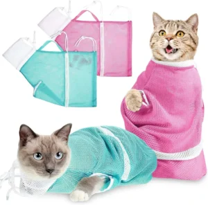 Durable Polyester Cat Washing Bag for Bathroom Use Anti Scratch Anti Bite Features Nail Clipping Ear Cleaning for Pet Care