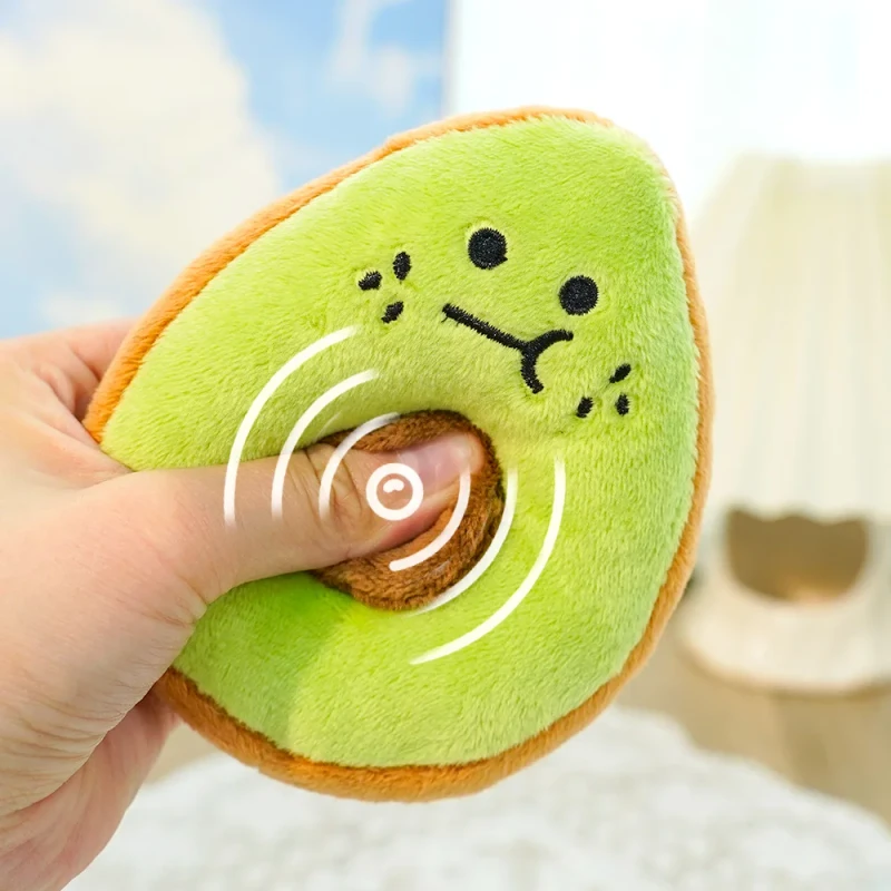 Durable Resistant Soft Plush Avocado Shape Tooth Cleaning Dog Chew Squeak Toys for Puppy Small Middle Dogs