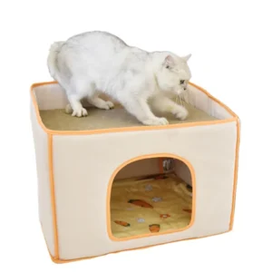 Durable Semi Enclosed Cat House Villa 2 in 1 Double Layer Bed Scratcher Dirt Resistant Pet Room Furniture