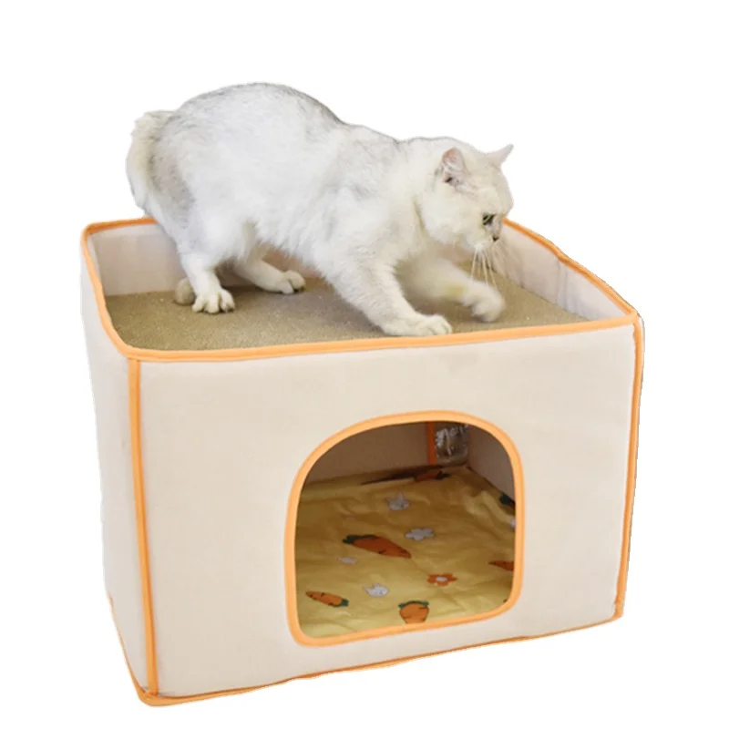 Durable Semi Enclosed Cat House Villa 2 in 1 Double Layer Bed Scratcher Dirt Resistant Pet Room Furniture