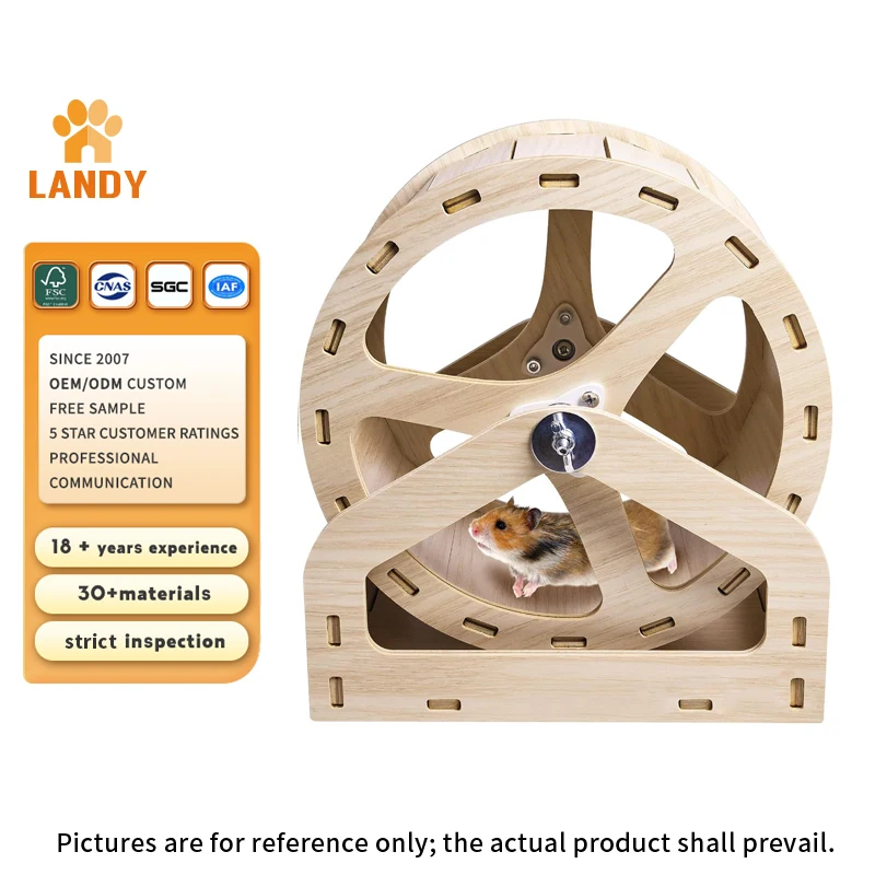 Durable Silent Wooden Natural Hamster Pet Exercise Toy Running Wheel Sports Small Animal Supplies Multi Size