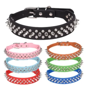 Durable Simple Solid PU Rivet Jeweled Luxury Dog Collar for Small Medium Large Breed Dogs