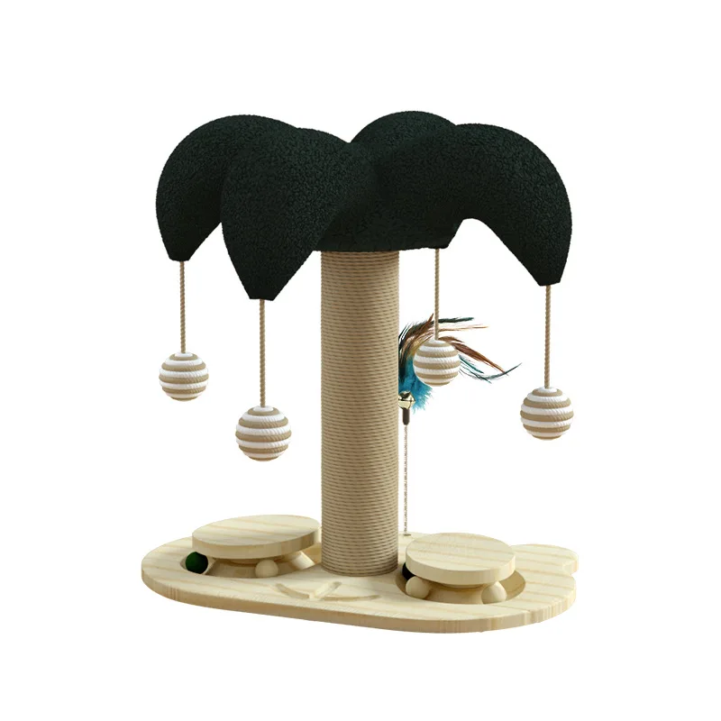 Durable Solid Wood Cat Turntable Scratching Pole Sisal Cat Climbing Frame Teaser Cat Scratch Board Pet Toy