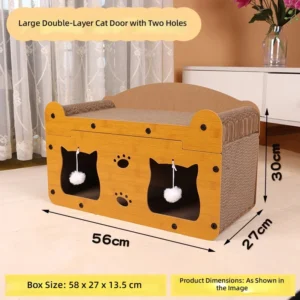 Durable Space saving 2 in 1 Villa Cat Scratching House Bed Non toxic Wood Indoor Pet Furniture Print Design Multi cat
