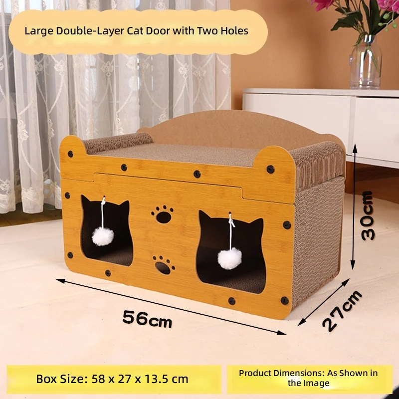 Durable Space saving 2 in 1 Villa Cat Scratching House Bed Non toxic Wood Indoor Pet Furniture Print Design Multi cat