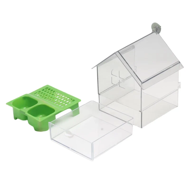 Durable Transparent Plastic Rectangle Bird Feeder Easy to Clean Pull Out Drawer CUTE Style Indoor Use