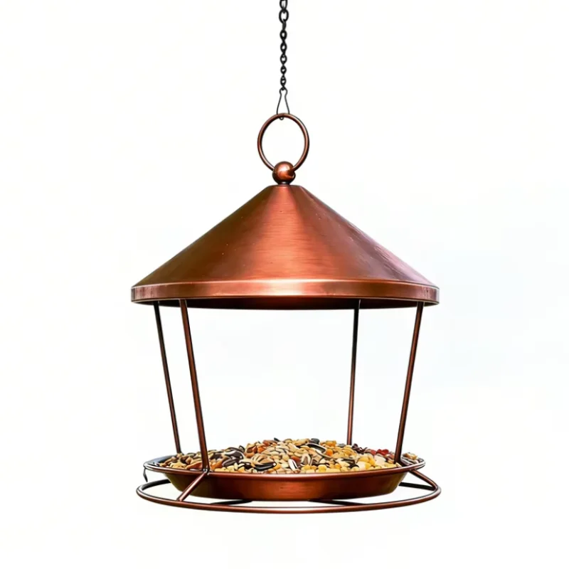 Durable Wrought Iron Ring Bird Feeder with Floral Bird Design Hanging Outdoor Indoor Balcony Garden Feeder