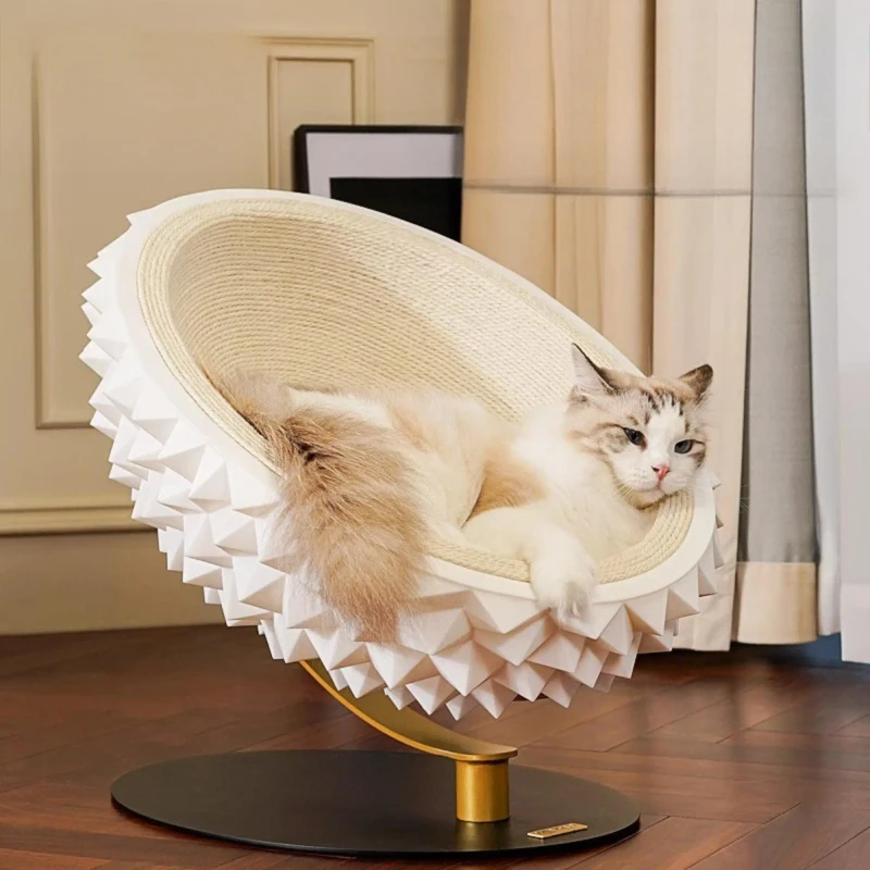 Durian Cat Bed Eco-Friendly All Seasons Rattan Wicker Woven Modern Solid Scratching Board Space-Saving Super Durable Carton No